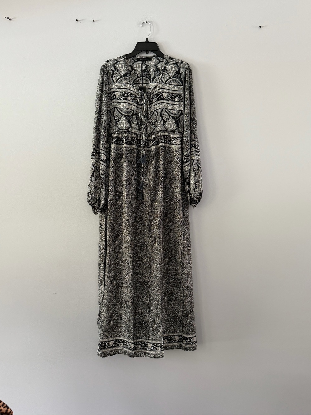 Karma Highway Black & White Paisley Maxi Dress with Long Sleeves